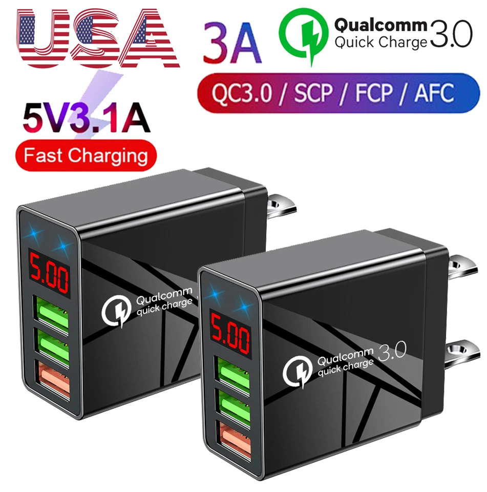 2PACK 3 Port Fast Quick QC 3.0 USB Hub Wall Charger Power Charge Adapter US Plug