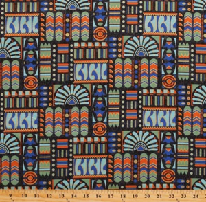 Downton Abbey Egyptian Theme Metallic Charcoal Cotton Fabric Print BTY D484.10 - Picture 1 of 1
