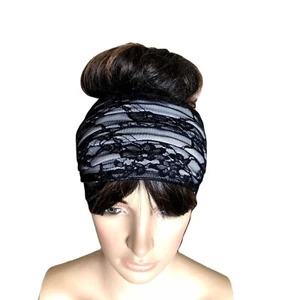 Black And White Headband. Wide Head Wrap. Lace Hairband. Handmade Hair Wrap. - Picture 1 of 2