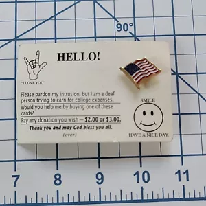 Amerikanische Gebärdensprache Karte und Spende amerikanische Flagge Reversnadel 5/8 - Bild 1 von 3