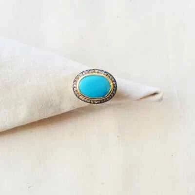 Pave Diamond Sleeping Beauty Turquoise Ring 925 Sterling Silver Bohemian Ring - Image 1 of 4