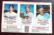 1977 Hostess Don Sutton/Mark Belanger/Dennis Leonard 3 Card Uncut Panel
