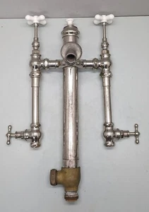 c1900 Tub Tower Drain with faucets, shutoff valves, elephant-trunk style spout - Picture 1 of 15
