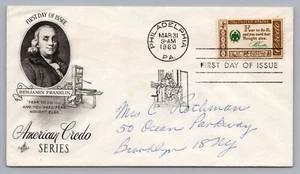1960 FDC Ben Franklin Fear to do ill American Credo Series Philadelphia 4c #1140 - Picture 1 of 2