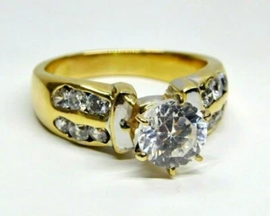 L@@K Gorgeous Real Solid 18K Yellow GOLD Engagement RING size 8.5 women - Picture 1 of 11