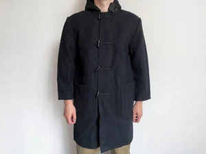 Vintage 70s Clares Workwear Dark Navy Wool Donkey Coat Hooded Duffle Coat Size M - Picture 1 of 11