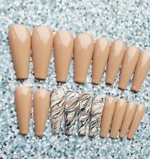 Butterscotch & Marble 🤎 Press On Nails EXTREME LENGTH TAPERED BALLERINA X 20 