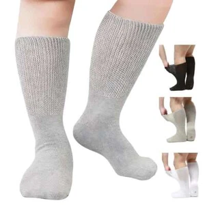Diabetic Socks, Non-Binding Circulatory Loose-Fit Top Crew Socks for Men Women - Picture 1 of 15