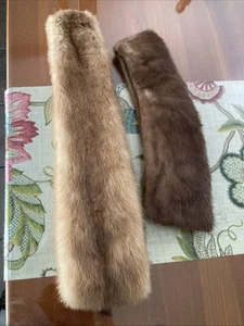 VINTAGE NERZ PELZKRAGEN / STOLA - 2ER SET (BLOND 37” & DUNKELBRAUN 28”). - Bild 1 von 17