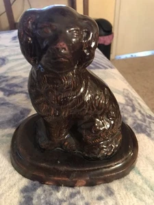 Antique Galesburg Illinois Glazed Pottery Chocolate Spaniel Dog Art Statue - Picture 1 of 12