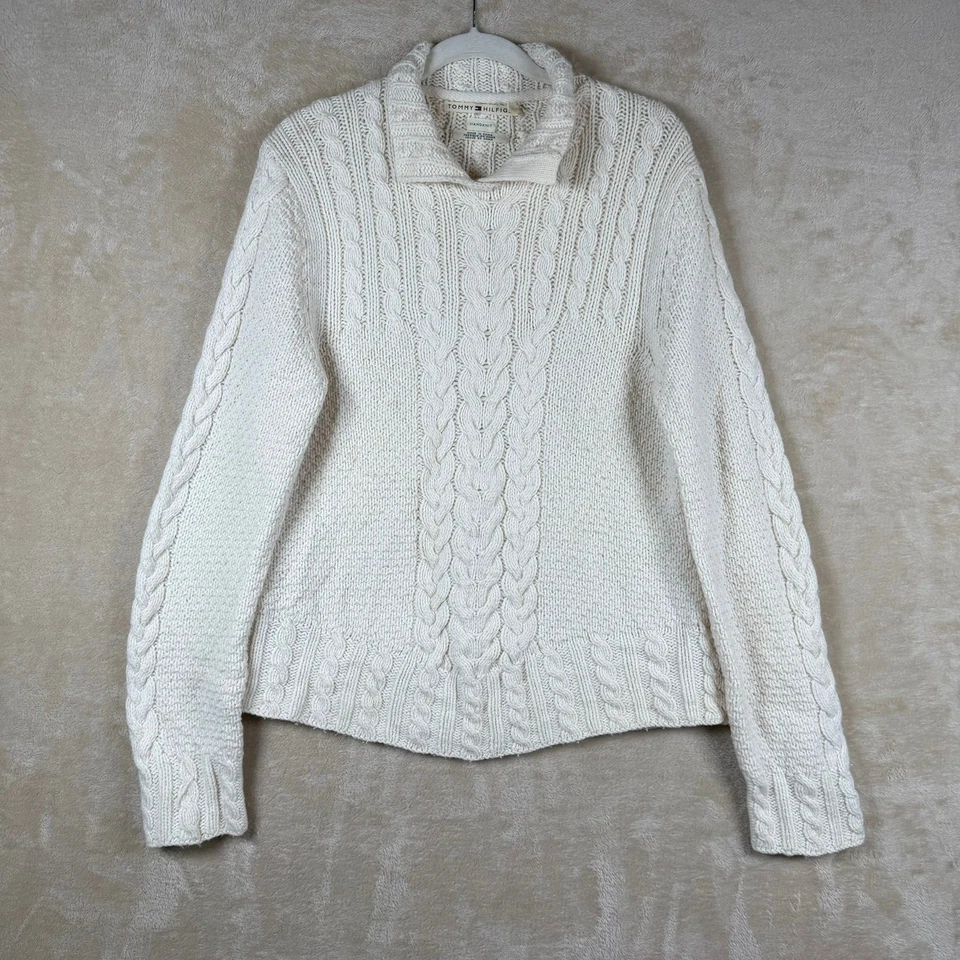 Suéter Tommy Hilfiger Crema Tejido a Mano L Mezcla de Lana Laganlook Preppy Foto 1 de 4
