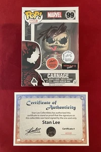 Esclusiva dipendente Carnage Funko Pop personalizzata firmata da Stan Lee Marvel con certificato di autenticità - Foto 1 di 9