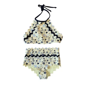 Marysia Bumby Swimsuit Girls 4 Scallop High Waist Bikini Hearts Floral Two Piece - Picture 1 of 19