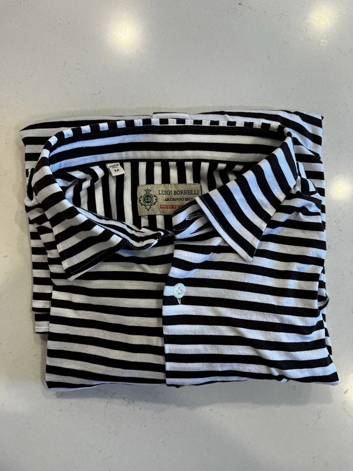 Luigi Borrelli 棕色和白色条纹衬衫 M — 第 1/4 张图片