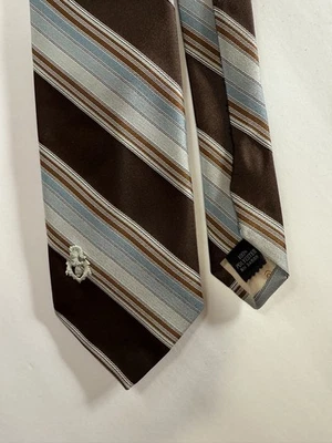 Corbata Via Re Hombre Vintage, Rayas Azules y Marrones Buen Estado Foto 1 de 4