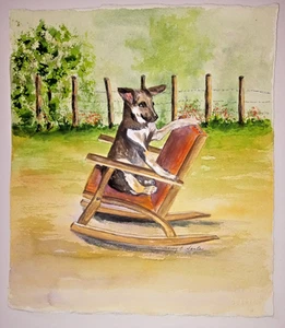 Original Aquarell Gemälde NANCY SANTOS signiert Deutscher Schäferhund Mischling? - Bild 1 von 4