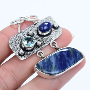 Sodalith, Lapislazuli Edelstein Handarbeit Silber Schmuck Anhänger 1,9" PRJ17418 - Bild 1 von 3