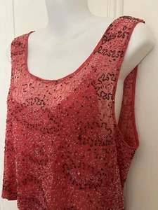 Topshop UK: Sheer Coral Beaded Tank Top with Cami Size 14 - Picture 1 of 7