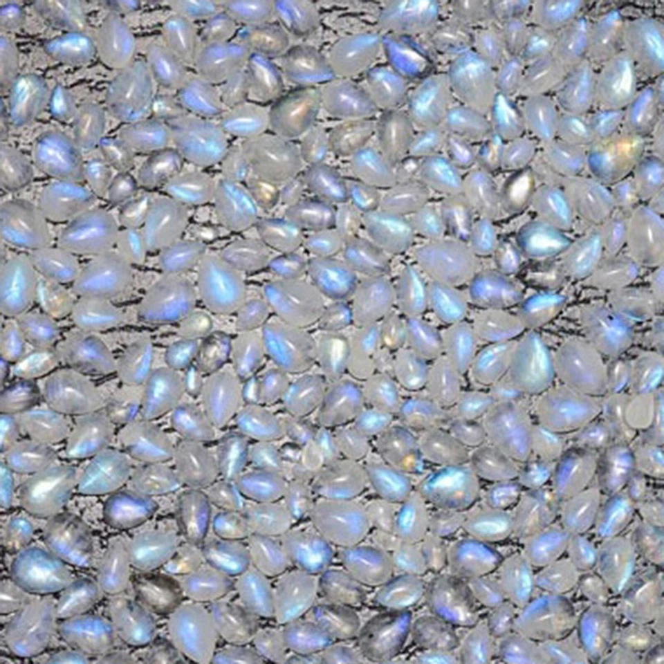 Natural Rainbow Moonstone Pear  5x7 to 12x16 mm Cabochon Loose Gemstone Lot - Image 1 of 4