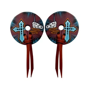 SKULL & Teal CROSS Hand Painted Leather BIT GUARDS 3" Wide Durable Soft Flexible - Picture 1 of 1