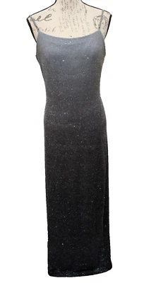 City Triangles Formal Dress L Maxi Black Silver Vtg Retro Whimsey Goth Glitter - Image 1 of 4