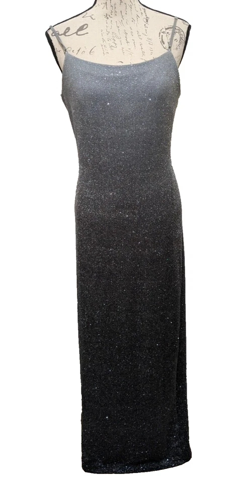 City Triangles Formal Dress L Maxi Black Silver Vtg Retro Whimsey Goth Glitter - Image 1 of 4