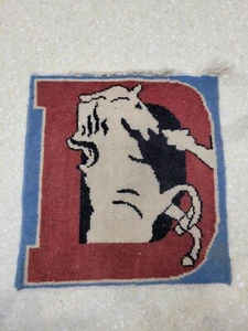 Vintage Hand Woven Folk Art Wool Wall Rug 1976 Denver Broncos NFL football hook - Picture 1 of 7