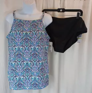 Leilani Tankini Set 2 Piece Size 18W Colorful Blue White Black Underwire Padded - Picture 1 of 22