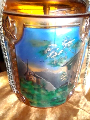 Pingente de vidro âmbar pintura reversa vidro arte ANTQ◇RARO◇ÚNICO ORIGINAL◇Completo - Imagem 1 de 4