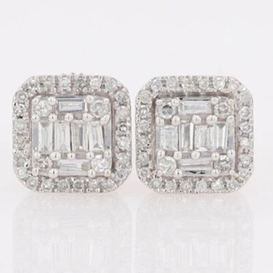 .39ctw Baguette Cut Diamond Cluster Stud Pair Earrings 14k White Gold 2.17 Grams - Picture 1 of 5