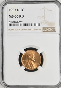 1953-D 1C RD Lincoln Wheat One Cent NGC MS66RD 6697208-007 - Picture 1 of 2