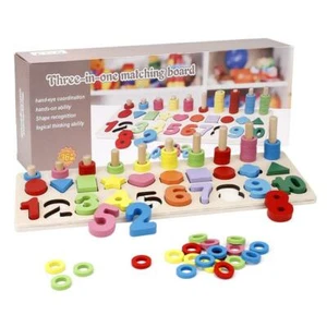 Wooden 3-in-1 Color Digital Shape Logarithmic Board Matching Cognitive Building - Picture 1 of 5