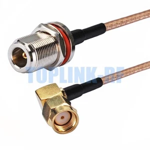 RP-SMA Male ( Jack Pin ) Right Angle to N Female Bulkhead RF Pigtail Cable RG316 - Photo 1/4