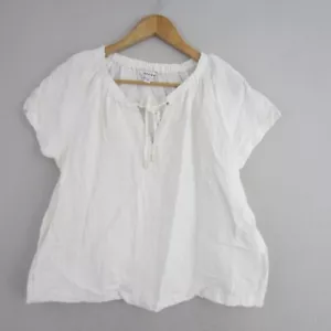 Preview Top Womens 12 White Linen Peasant Blouse Shirt Coast Resort Lightweight - Picture 1 of 16