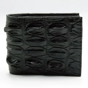 New Genuine Black Croc Leather Tail Skin Men Bi-fold Wallet Free Shipping - Picture 1 of 13