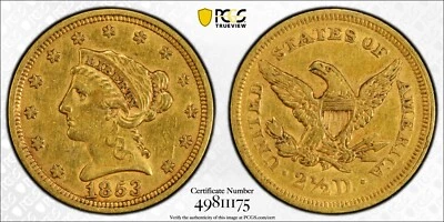 1853 $2.50 Coronet Liberty Head Quarter Eagle PCGS XF45 Gnumismatist - Image 1 of 4