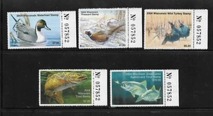 State Hunting/Fishing Revenues: WI 2004; Duck/P/WT/T/GL; Set/5 w/Matched #s; MNH - Picture 1 of 1