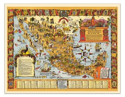Mapa de los Estados Unidos Mexicanos - Vintage Illustrated Map of Mexico - Print - Image 1 of 4