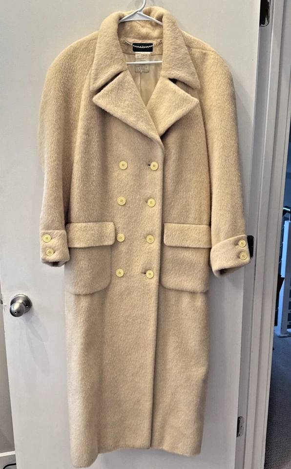 VINTAGE! Harve Bernard Sz 8 Beige Wool/Alpaca/Mohair Long Coat Double Breasted - Image 1 of 4