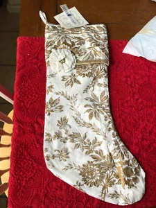 APRIL CORNELL GOLD  FLORAL TOILE STOCKING WITH LACE FLOWER NEW WITH TAGS  - Bild 1 von 3