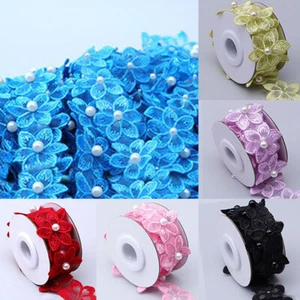 50cm Embroidered Lace Trims Pearl Flower Sew on Ribbons Clothes Accessories DIY - Picture 1 of 24