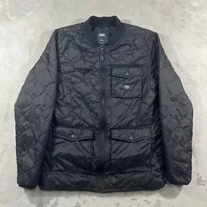 Vans Off The Wall Mens Jacket Sz S Black Quilted Zip - Banded Snap Pockets Logo - Picture 1 of 8
