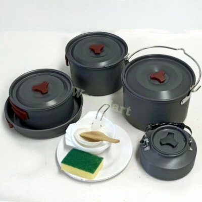 Camping Hiking Cookware Non-stick Cooking Pot Pan Kettel Bowl 19 Pc Set & Bag - image 1 of 4