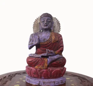 Vintage Buddha Statue Antique Wooden Meditating Sculpture Yoga Home Decor Idol - Picture 1 of 6