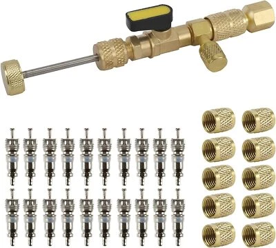 AuInLand Valve Core Removal Tool Dual Size SAE 1/4 & 5/16 Port Nut Brass Adapter