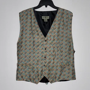 Vintage Robert Stock 100% Silk Blue Paisley Funky Vest Hip Hop Size Medium - Picture 1 of 4