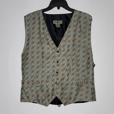 复古 Robert Stock 100% 真丝蓝色佩斯利时髦背心 嘻哈 尺寸 M — 第 1/4 张图片