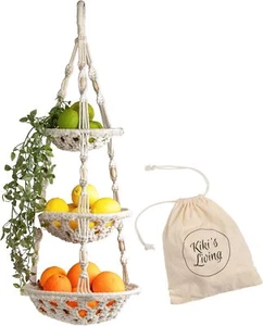 Macrame Fruit Basket Hanging - Macrame Hanging Fruit Basket for Kitchen Decor - Picture 1 of 16
