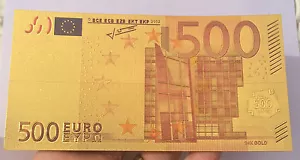 Spectacular 500 EURO Coloured 24K 999.0 Gold Foil Bank Note C.O.A. PACK Europe - Picture 1 of 4