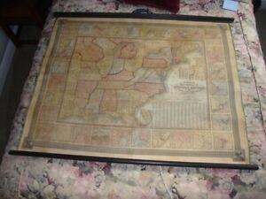 Original Large Archivally Restored 1844 Wall Map: S.A. Mitchell's United States